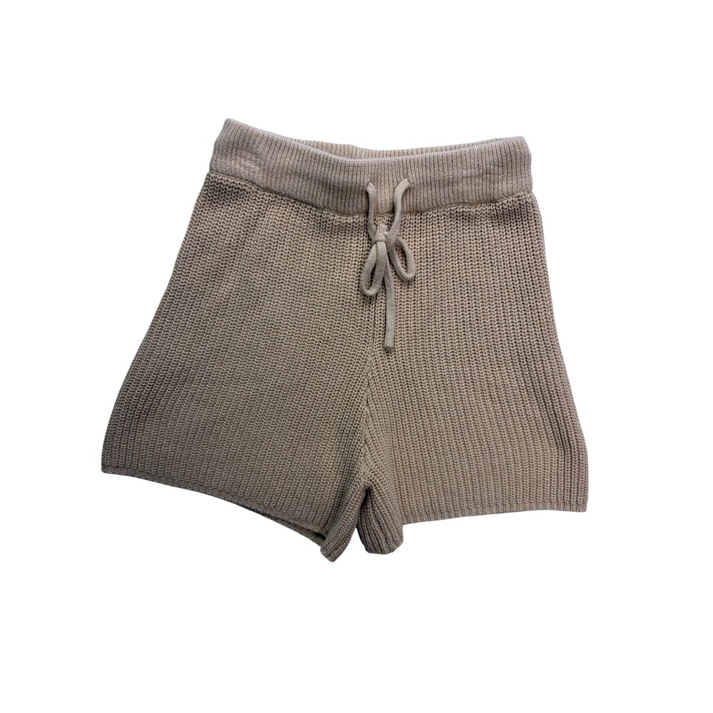 Et Clet Knit Shorts Womens Small Tan Drawstring Ribbed Casual Loungewear Granola